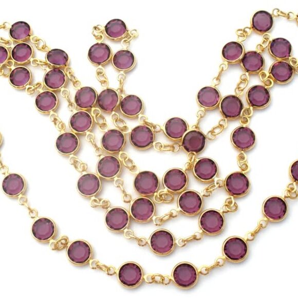 Beautiful Purple Swarovski Crystal Gold Filled Necklace 30" Long swan logo - Picture 7 of 11